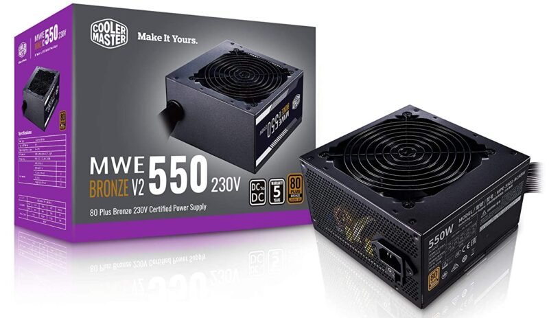 Cooler Master MWE 550 Bronze V2 230v, 80 Plus Bronze Certified, Non-Modular Power Supply – Black